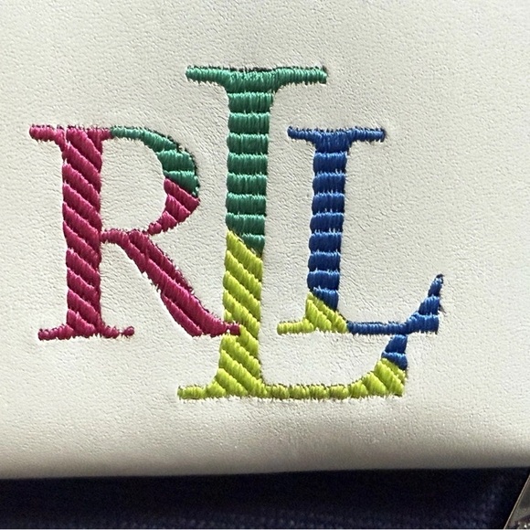 LRL Lauren Ralph Lauren embroidered leather zip wallet White Green Multicolor - Picture 5 of 16